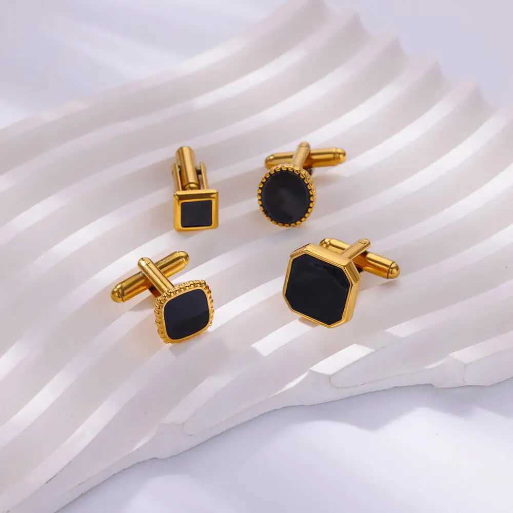 1 luxury square round black cufflinks mens gold stainless steel cufflinks gemelos hombre camisa accesorios hombre giftT250412