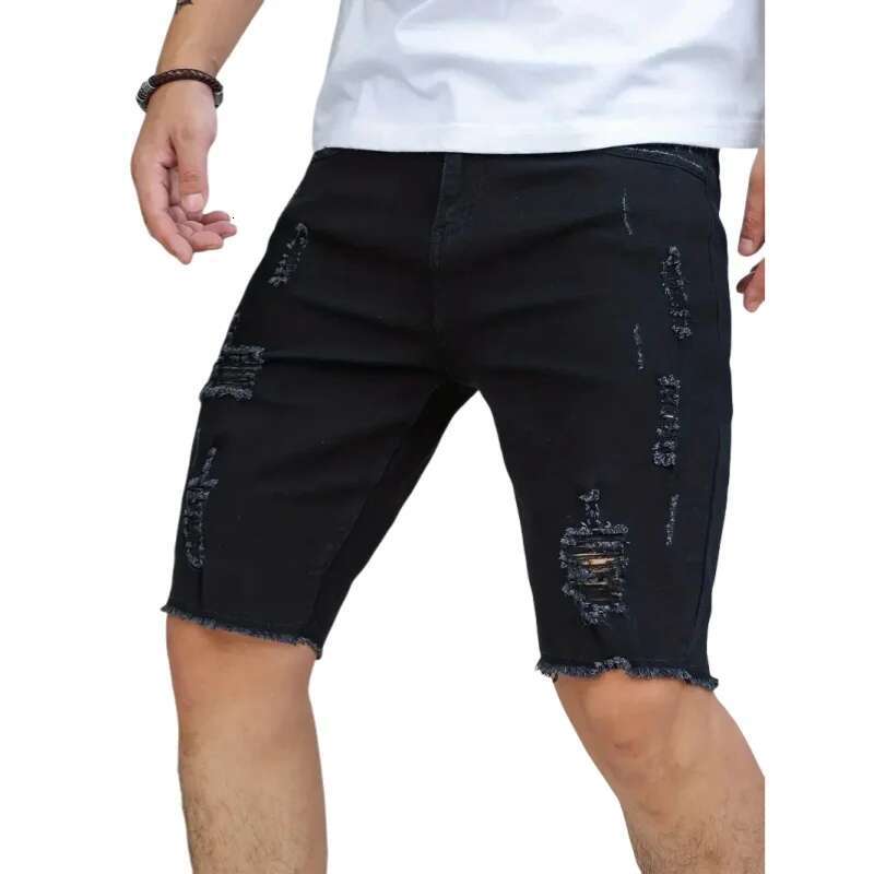 Men's Summer Casual Personality Irregular Foot Denim Shorts Wool Ripped Vintage Street Fifth Jeans