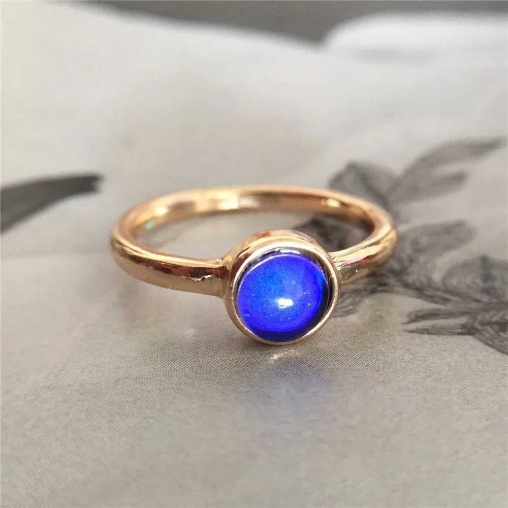 New Ins gold semi-circular gemstone warm mood changing ring suitable for womens fashion jewelryXJ250412