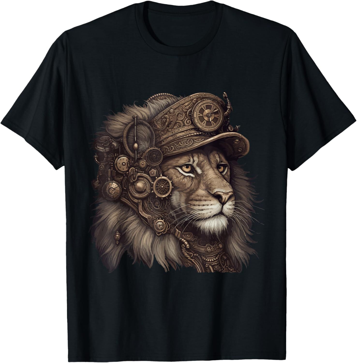 T shirt for Mens Mechanical Wild Cat Steampunk Lion Graphic Tee Casual Tops Clothes Short sleeve