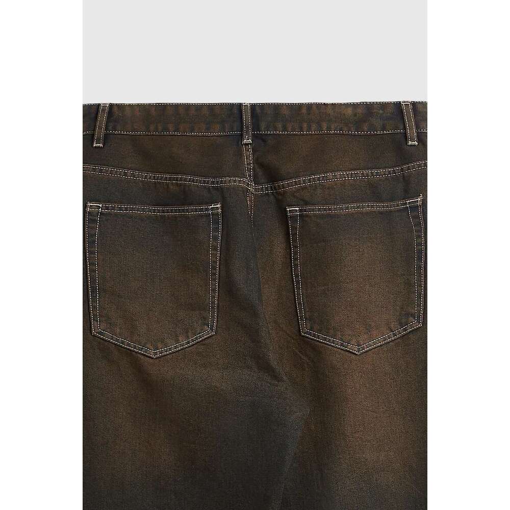 Sand Washed Wide Jeans Trendy Streetwear Loose Fit Straight Leg Denim Pants For Men