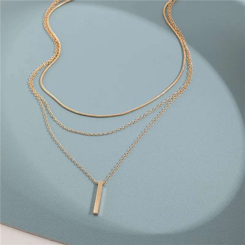 Vintage Bohemian Multilayer Minimalist for Women Stick Pendant k Chain Necklace Collarbone Collares Fashion Jewelry