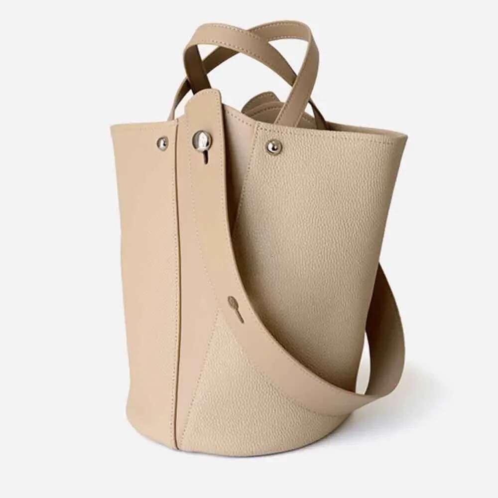 MS Fashion Genuine Leather Bucket Bags For Women Patchwork Handbag Shoulder Unique Shape Lady Basket Bag 2023