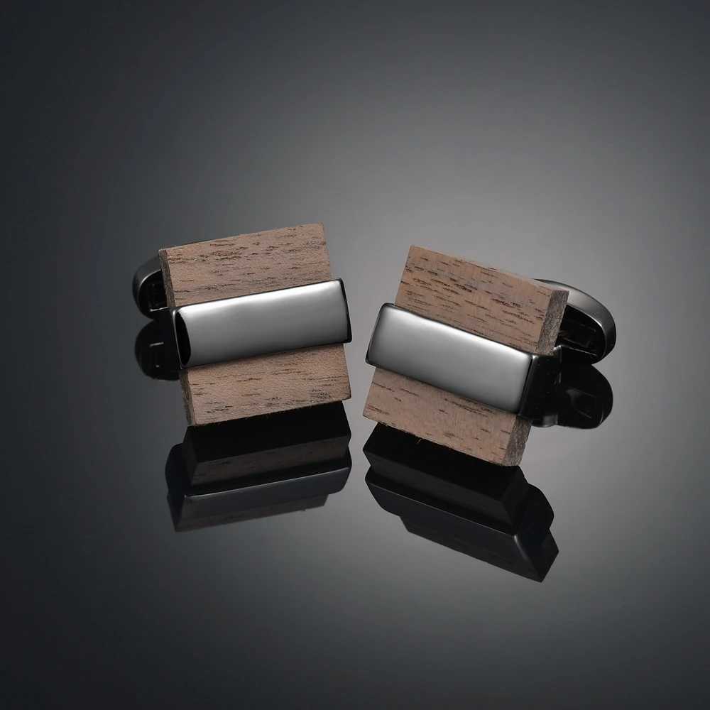 Square wooden cufflinks suitable for high-end mens French business cufflinks with solid wood patterns and customized French sleeve studsT250412