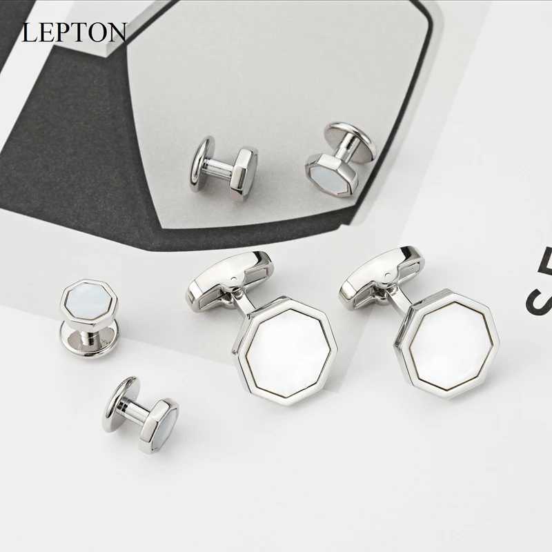 Lepton mother of pearl cufflinks tailcoat stud set fashionable shell cufflinks necklace stud cufflinks mens jewelry direct shippingT250412