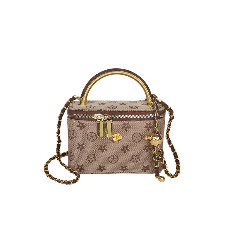 Elegant Versatile Women New Print Quilted Chain Bag Popular Vintage Fashion Shoulder Box Bag Brown