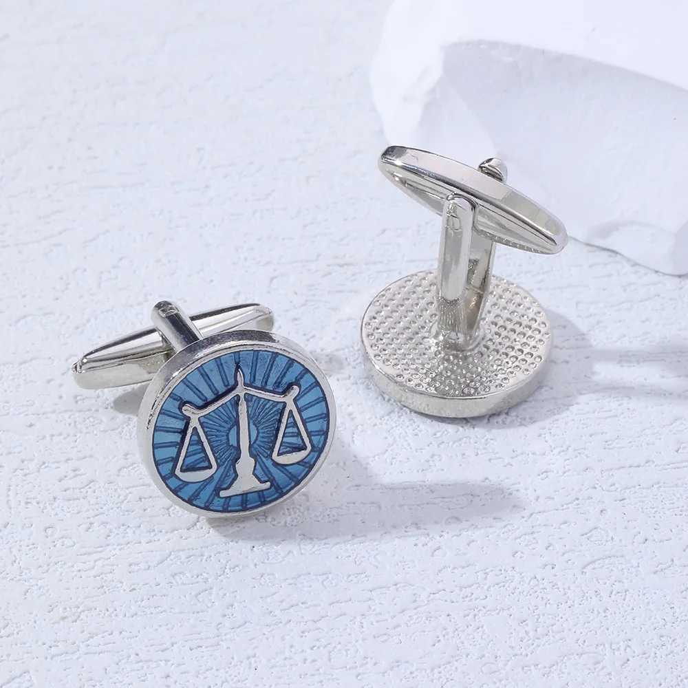 2024 Blue Paint Balance Scale Round Cufflinks Lawyer Set Mens Shirt Accessories High Quality Alloy Cufflinks Business GiftsT250412
