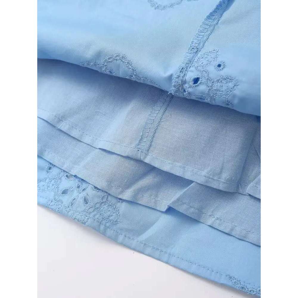 European And American Style Spring New Hollow Embroidery With Belt Long Sleeve Dress