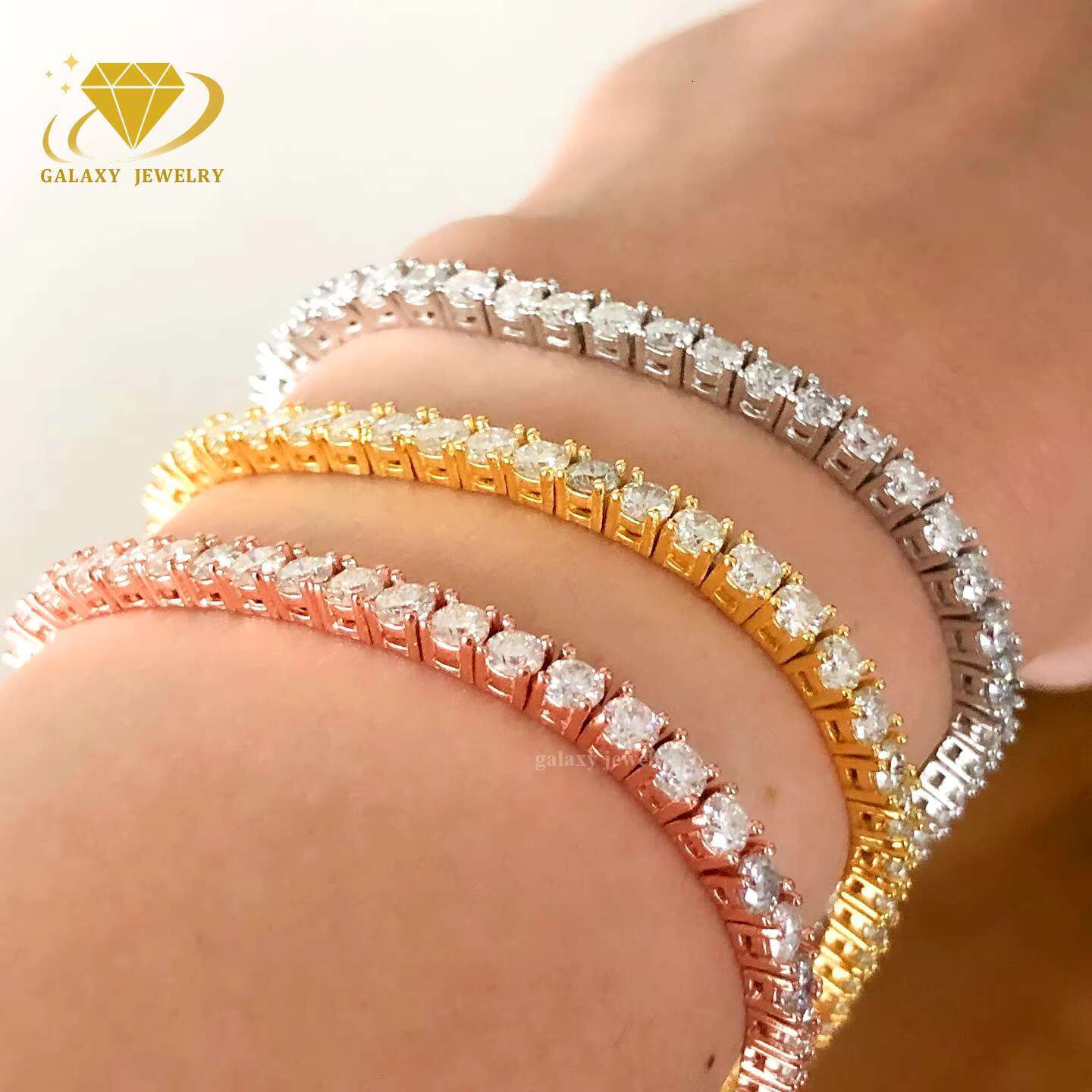 Tennis Chain Fashion Jewelry Bangles 3mm 4mm 5mm Rose Gold Plated 925 Sterling Silver Vvs Moissanite Bracelets Women