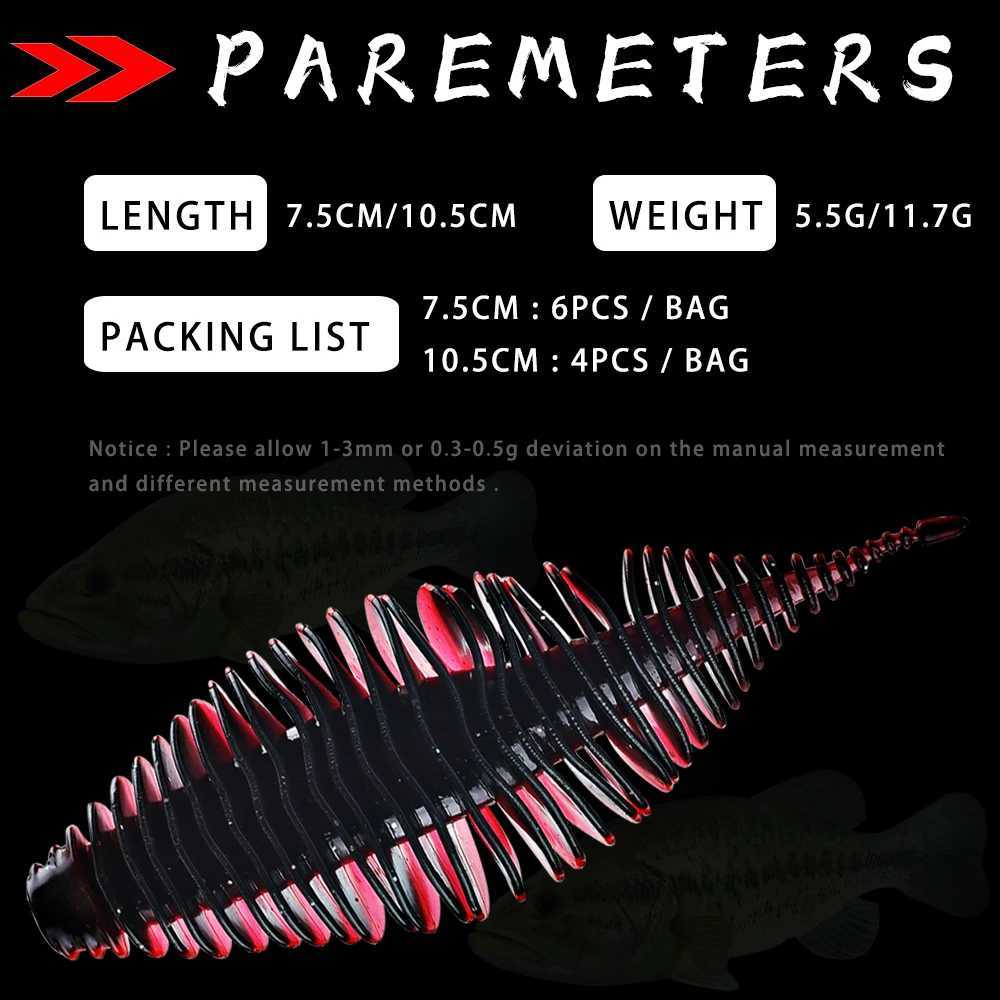 Dr.Holife 2 Sizes 7.5CM/10.5CM Soft Worm Grub Fishing Lures Lot For Bass Trout Soft Plastic Baits Jointed Soft Lures Z250411