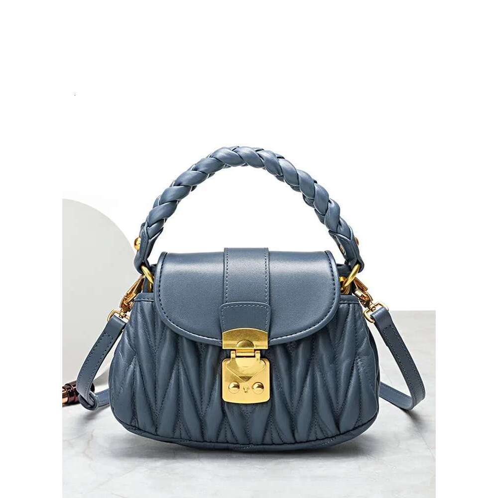 Designer Women Sheepskin Pleated Underarm Office Ladies Flap Weave Handbag Genuine Leather Shoulder Crossbody Bag
