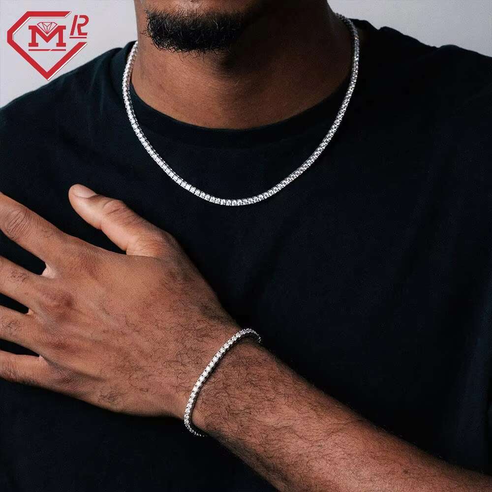 Wholesale Hiphop Tennis Chain Iced Out Gold White Gold Rose Gold Plated S925 VVS Moissanite Tennis Chain