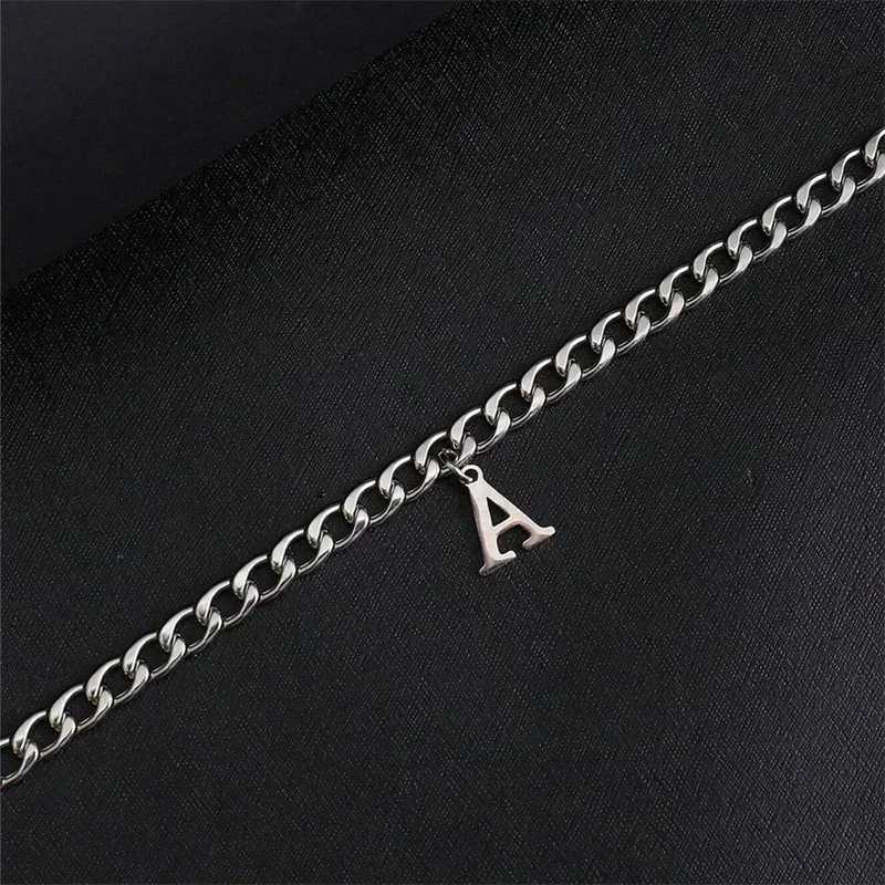 Silver Color A-Z Initial Bracelets for Men Women Never Fade Stainless Steel Cuban Chain Bracelet with 26 Letter AlphabetC250411