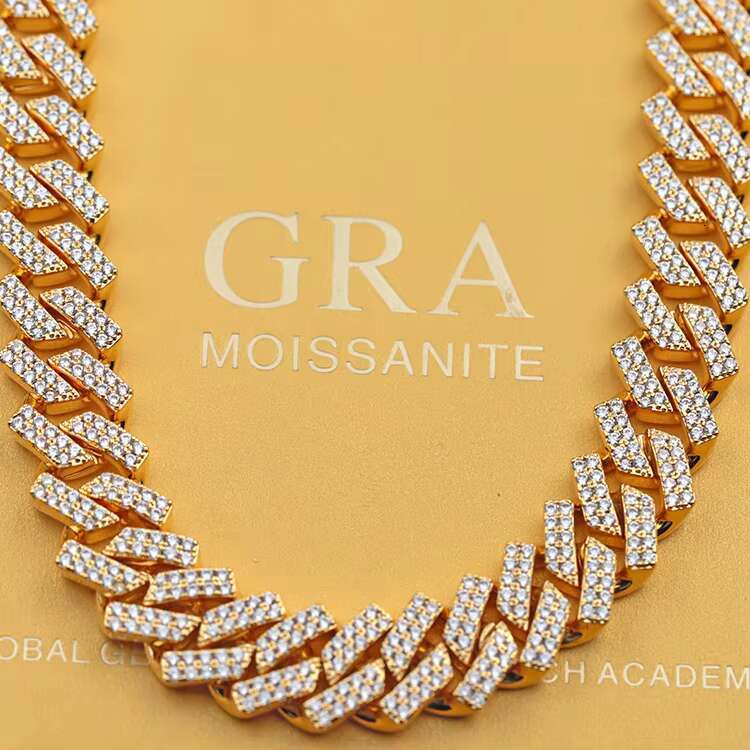 Wholesale 925 Silver Cuban Link Chain for Men 2Rows 14mm Wide with Moissanite Diamond Hip Hop Style Necklace