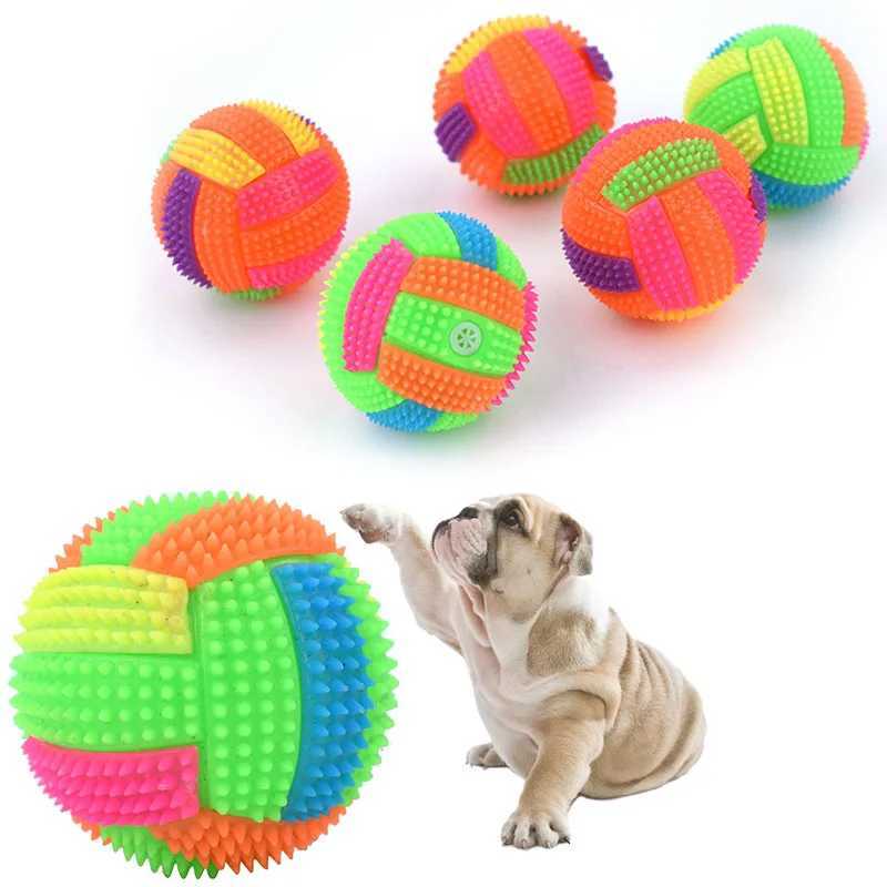 High Quality Luminous elastic activation sound ball toy massage ball with whistle dog chewing bouncing ball football luminous childrens pet toy T25040