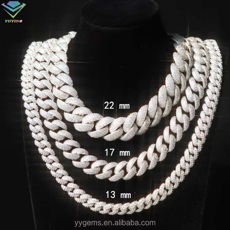Hip Hop Full Ice Out Mossanite Cuban Chain 6mm-22mm 2rows S925 Silver Men Necklace High Quality VVS Moissanite Cuban Link Chain
