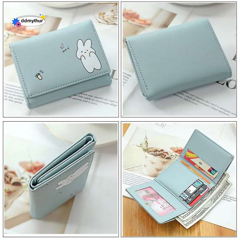 Women Short Cute Small Student Triple Fold Girl ID Bag Card Holder Coin Purse Ladies Wallets Cartoon Bags ddmythur