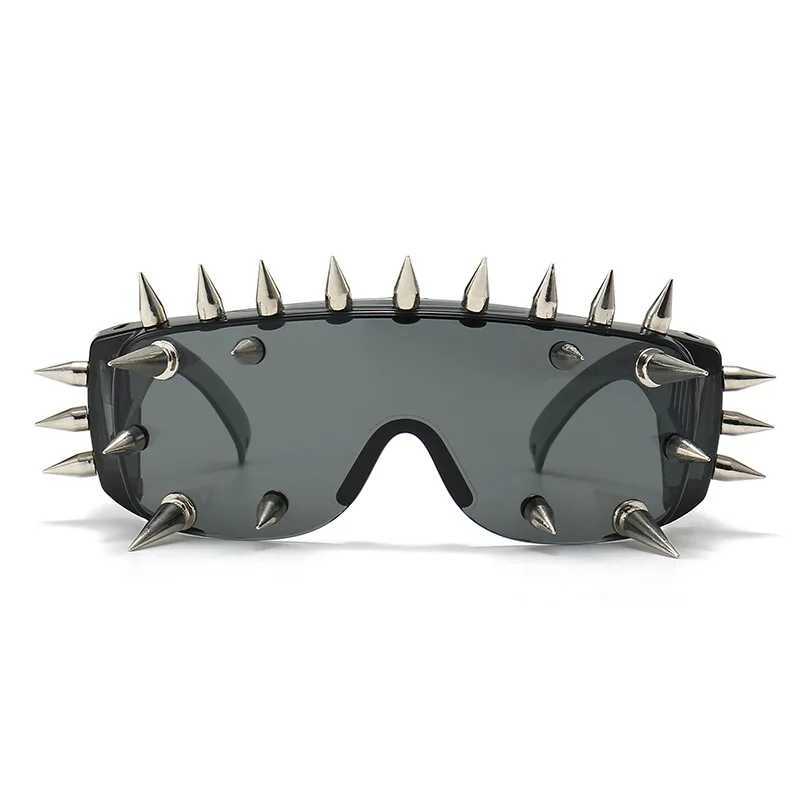 Steampunk Y2K Big Frame Nail Rivet Sunglasses Women For Men Vintage Punk Luxury Brand Designer Sun Glasses Trend One Piece ShadeC250411