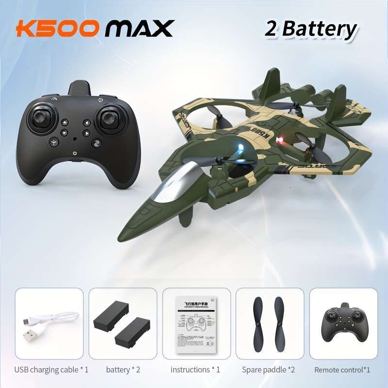 K500 Drone With Rechargeable Battery, 2 Batteries, Altitude Control, Remote Control Toy Beginners, Indoor And Outdoor Gifts, Fighter Jet, Toys For Boy
