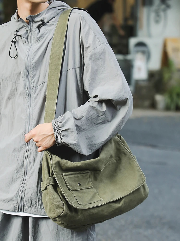 Canvas Messenger Bag Versatile Flip Large Capacity Shoulder Bag Student Adjustable Cross Bag 250411