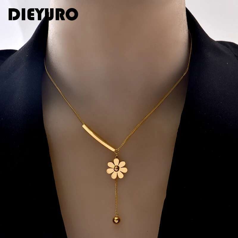 DIEYURO 316L Stainless Steel 2021 Hot Sale Beautiful wer Hanging Long Style Exquisite Clavicle Chain Necklace For Women