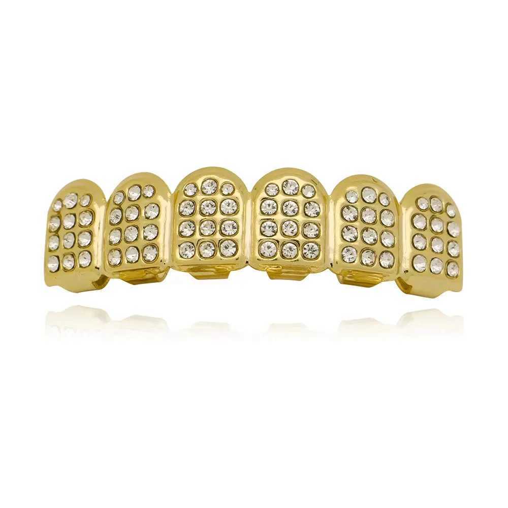 Hip hop rapper Zircon Crystal Shaker Teeth Grilz Hat Bottom Dental Bracket Metal Punk Personalized Teeth Jewelry Halloween T W250412