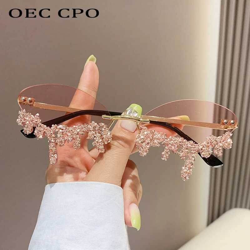 Diamond Rimless Sunglasses Women Luxury Brand Rhinestone Sun Glasses Ladies Sexy Tear Shape Punk Party Eyewear gafas de solC250411