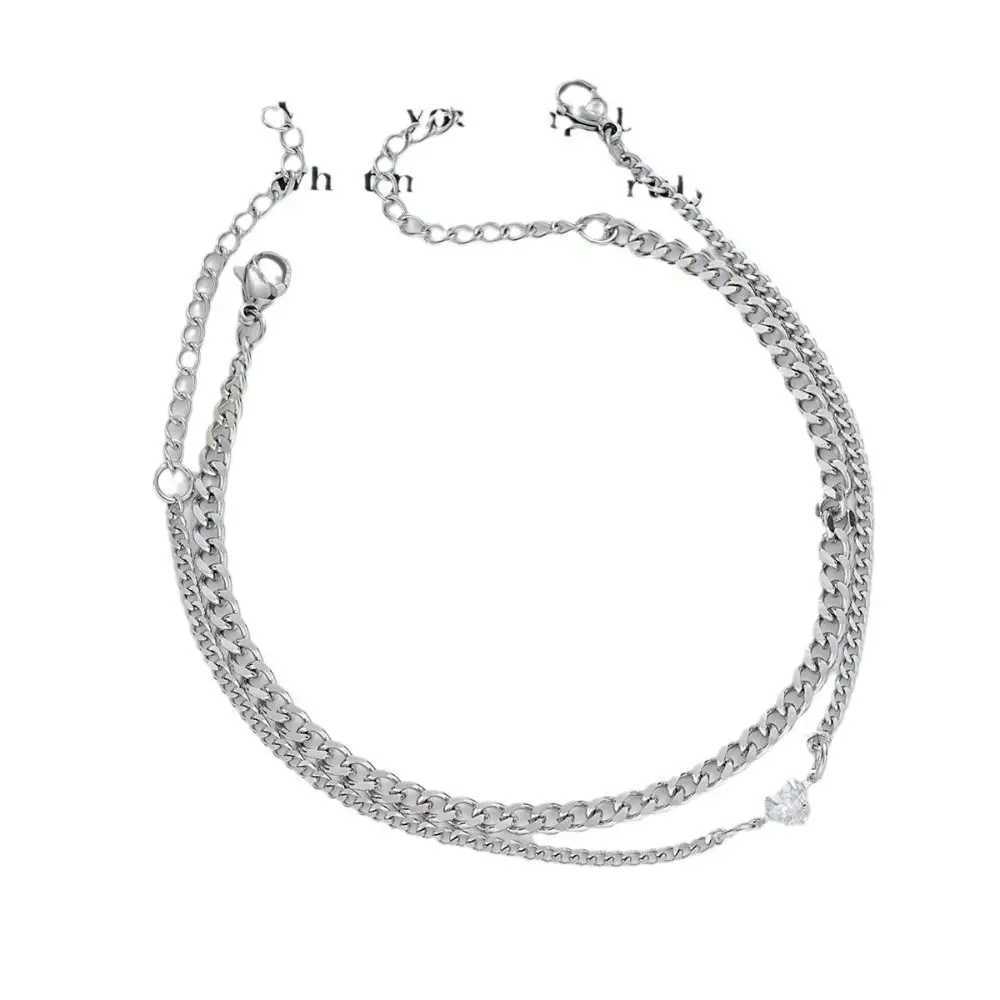 2PCS Simple Fashion Stainless Steel Bracelet Set for Couple Unisex Women Men Lover Crystal Heart Silvery Chain Bracelets JewelryC250411