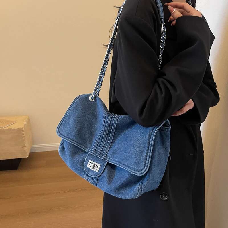 Fashion Denim Large Capacity Chain Strap Women's Tote Shoulder Bag Bolsos Mujer Sac E Femme Bolsas De Dama
