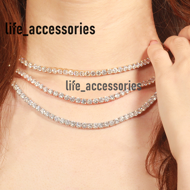 Fancy Tennis Chain Premium Custom Jewelry 14k White/yellow/rose Gold 4mm Round Moissanite Tennis Chain