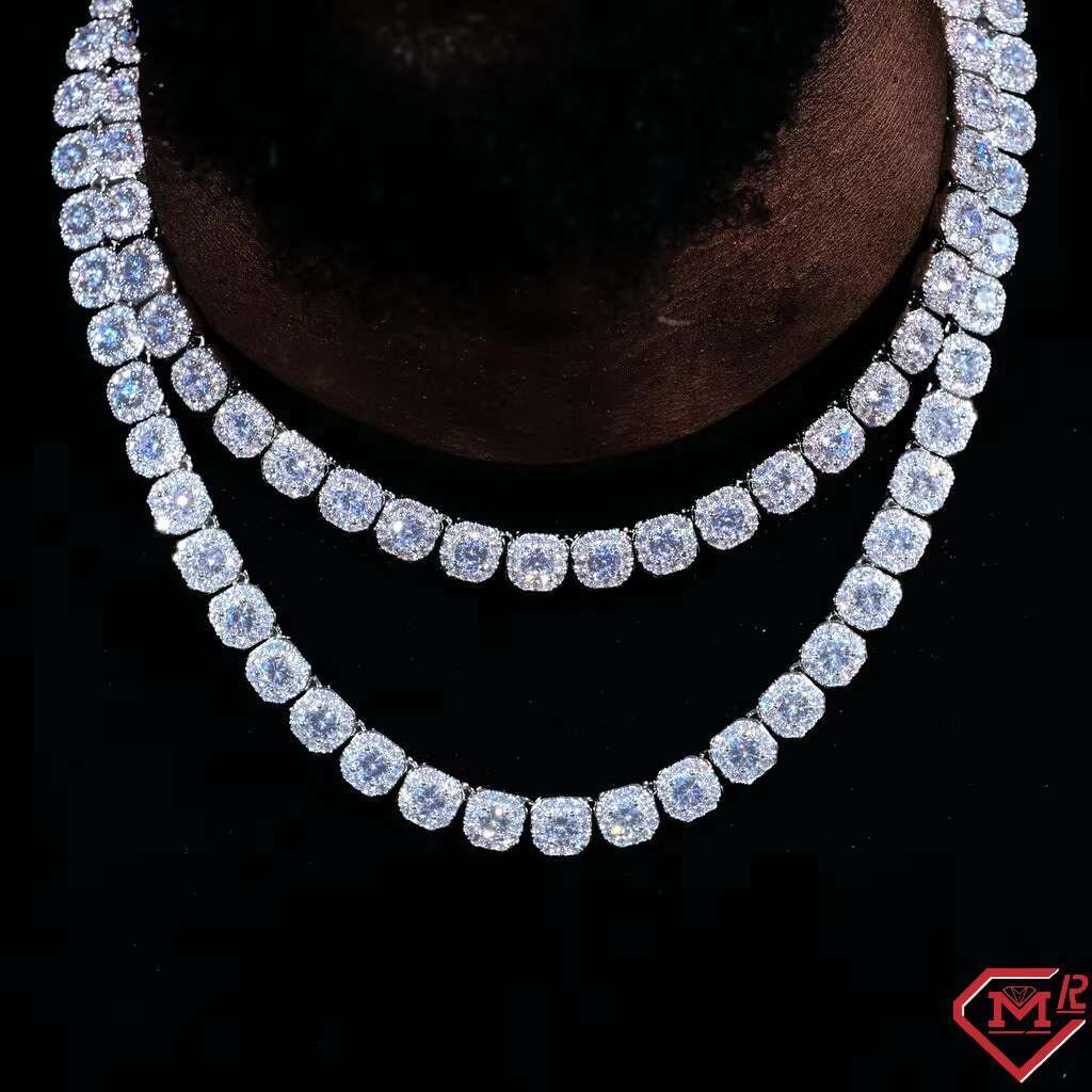 High Quality Hiphop Tennis Chain Luxury 925 Sterling Silver Clustered Moissanite Tennis Chain