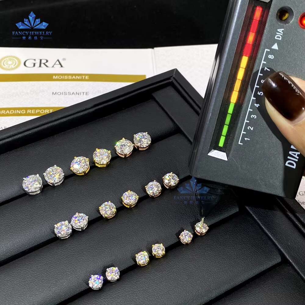 Ready to Ship Fancy Jewelry Round Shape VVS GRA Certificate Moissanite Diamond Sterling Silver Studs Hip Hop Earrings