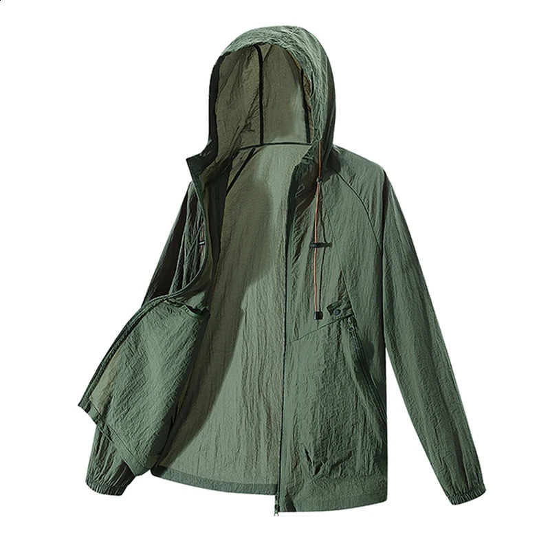 Summer mens casual outdoor quick drying Uv light jacket lightweight sports horse riding fishing hooded skin ultra-thin breathable 250411