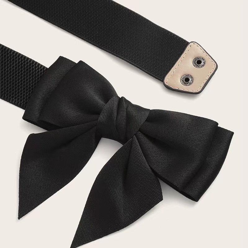 Elastic black bow wide waistband with simple and fashionable decoration dress
