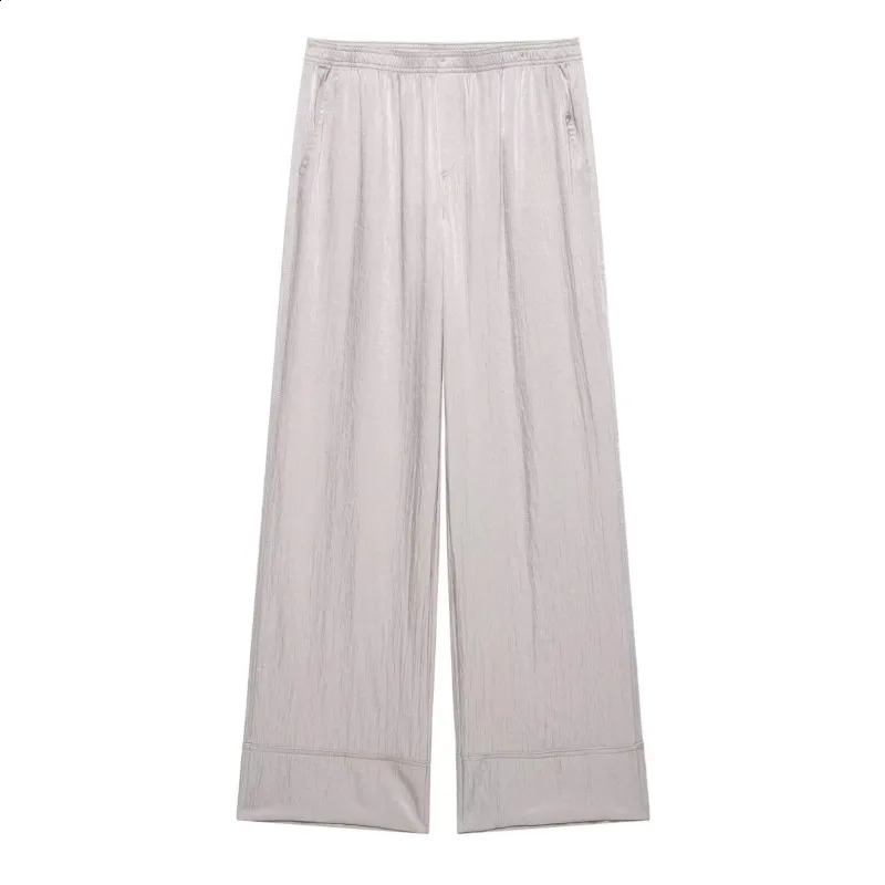 Womens satin pajama pants set spring casual texture kimono jacket womens elastic waist mid Trouses 2piece clothing 250411Z