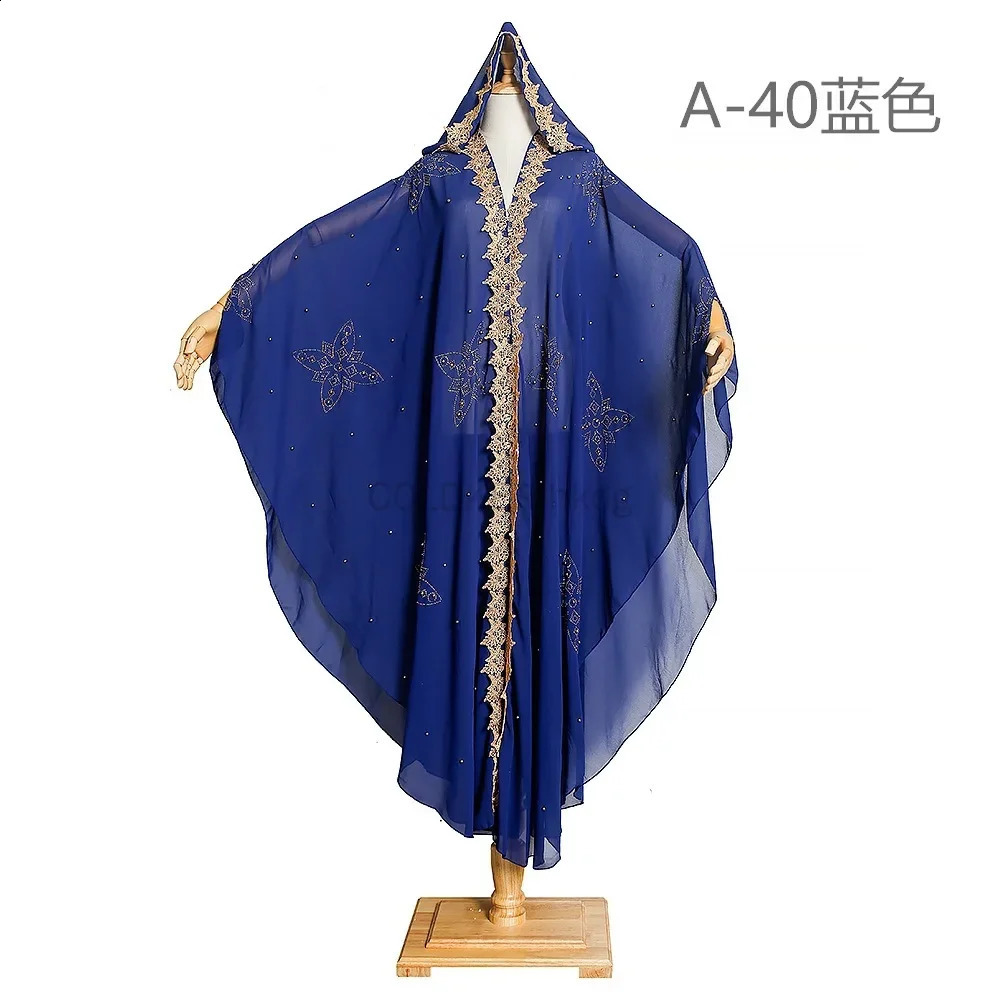 Dubai Abaya Womens Wear Muslim Chiffon Maxi Kaftan Dress African Evening Kimono Robe Islamic Clothing Beads y 250411