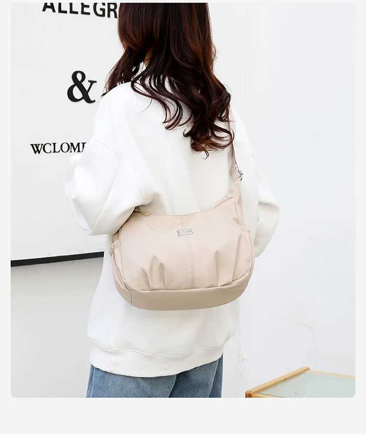 Casual Pleated Shoulder Bag Womens Dumpling Bag Office Ready Single Crossbody Bag Fashionable Soft Nylon Square Shape BagT2511112