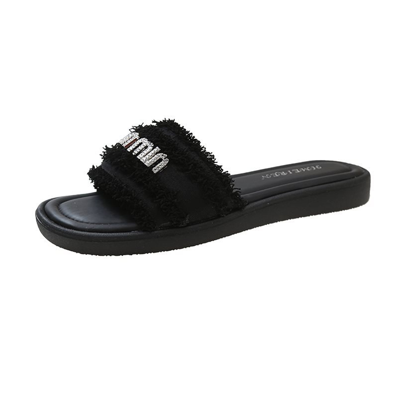 free shipping designer slippers for woman Summer outdoor indoor sandal casual black tassels vintage beach shoes