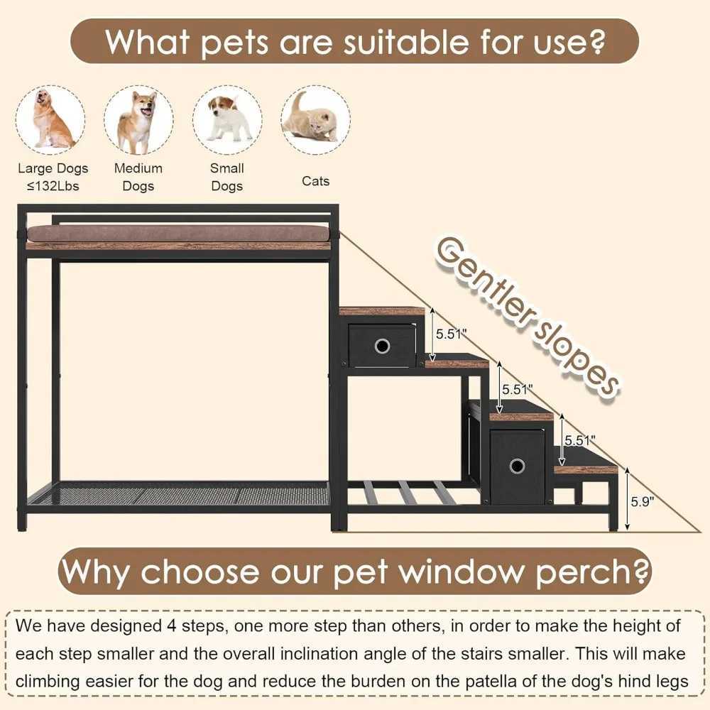 Pet rabbit bed with stairs and storage room dog/cat window perch bedside lounge multi-level platform with elevator dog bed X250412