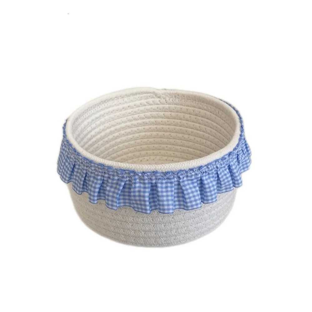 Trendy Blue Sundries Storage Baskets Hand-woven INS Lace Snacks Basket Cotton Rope Cute Storage Bins Bedro Y251112