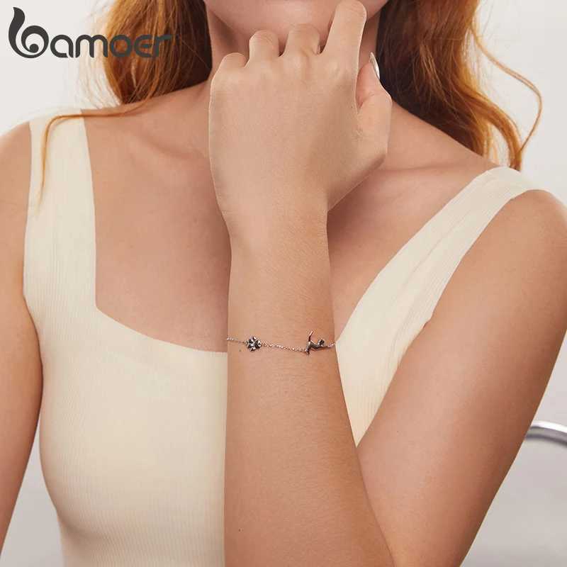 BAMOER 925 Sterling Silver Dog Cat Bracelet Golden Retriever Chain Cute Pet Animal Adjustable for Women Birthday Fine JewelryC250411