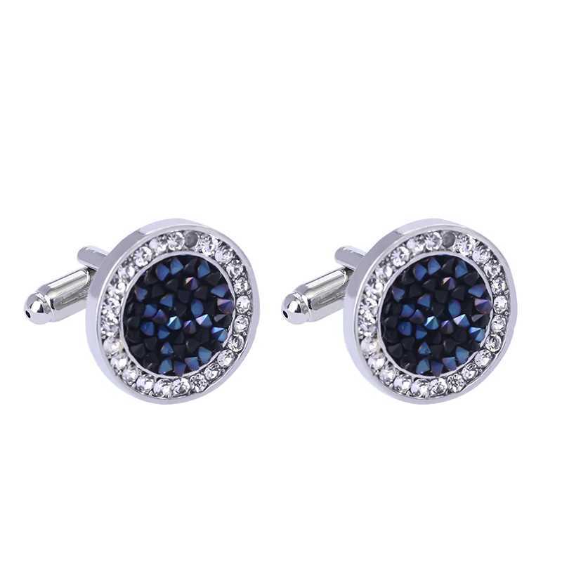 Beautiful 2-piece double circle crystal mens cufflinks blue and gray sleeve buttons boys shirt set jewelry wholesaleT250412