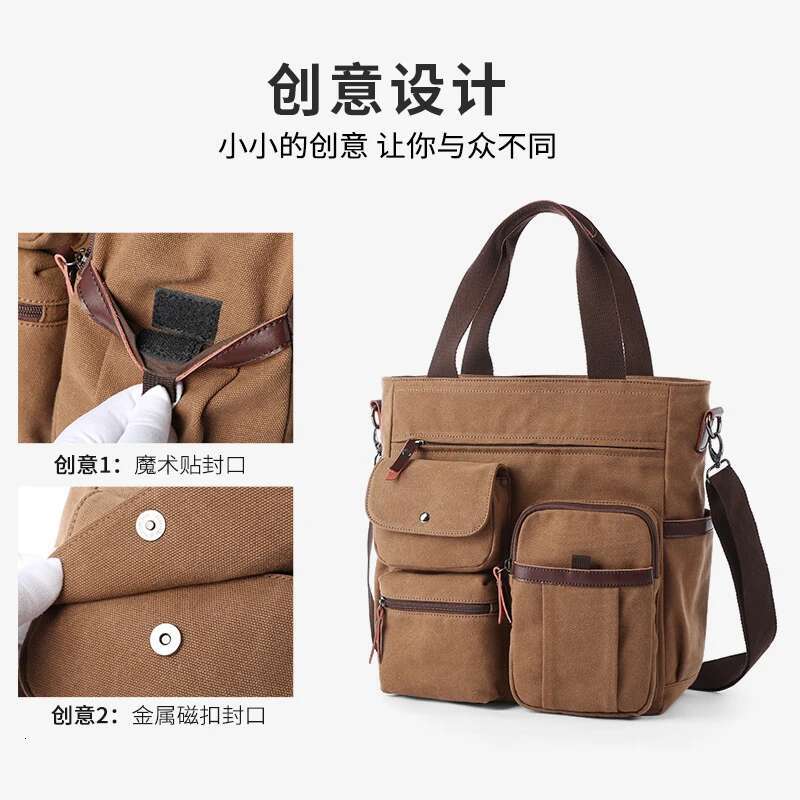 Canvas Briefcase Business Messenger 13 Inch Laptop Vintage Shoulder Bag For Women And Men