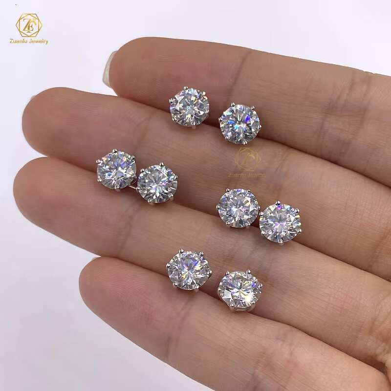Vintage 2024 Silver 925 6 Prong Simple Stone Round Shape 6.5mm D-VVS Moissanite Stud Earrings