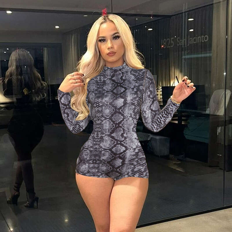 Women's Wear Wind Autumn New Women's Fashion Trend Round Neck Long Sleeved Sexy Leopard Print Tight Fit Jumpsuit