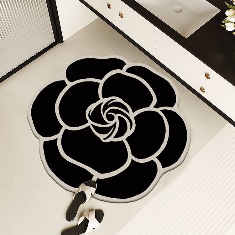 Designer Round Camellia Crystal Velvet Mat Luxury Living Room Bathroom Door Absorbent Quick-Drying Floor Rugs Household Non-slip Carpet H260226