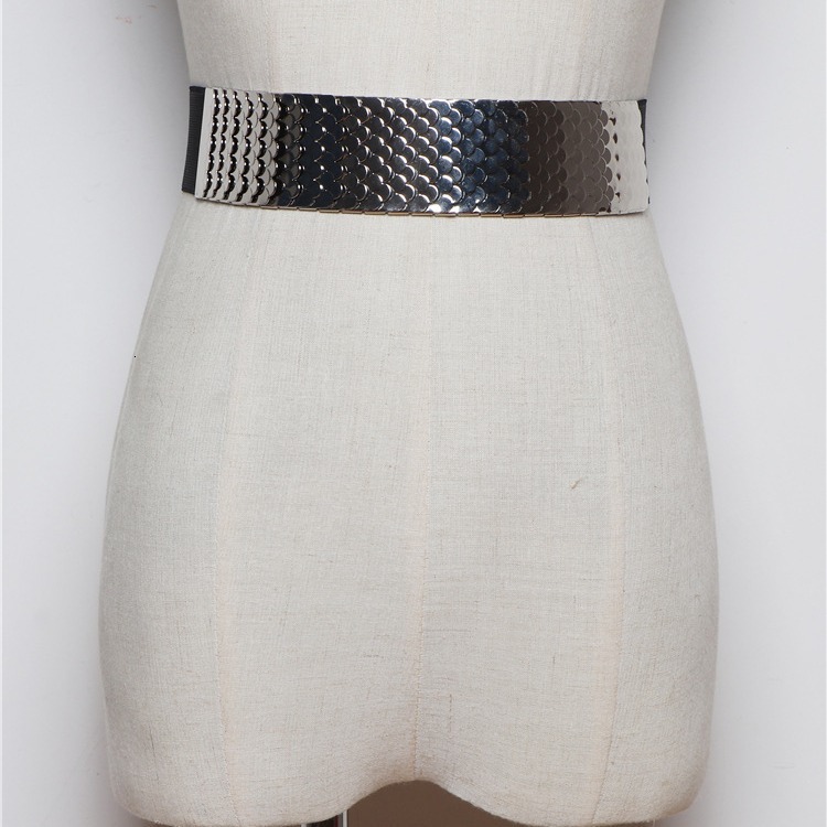 Fashionable waist seal, women's wide waistband, personalized metal fish scale decoration dress with versatile coat, elastic belt