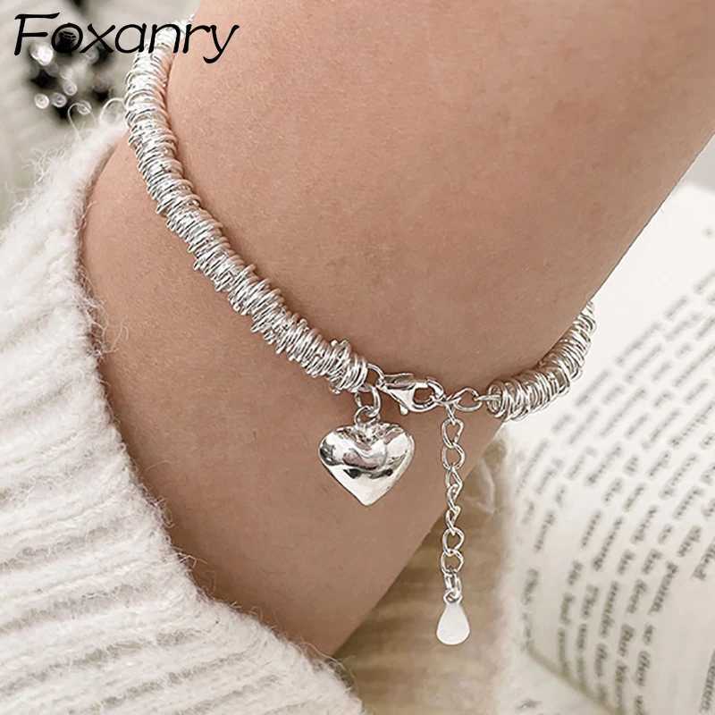FOXANRY LOVE Heart Punk Brcacelet for Women Couples INS Fashion Creative Vintage Handmade Holiday Beach Accessories GiftsC250411