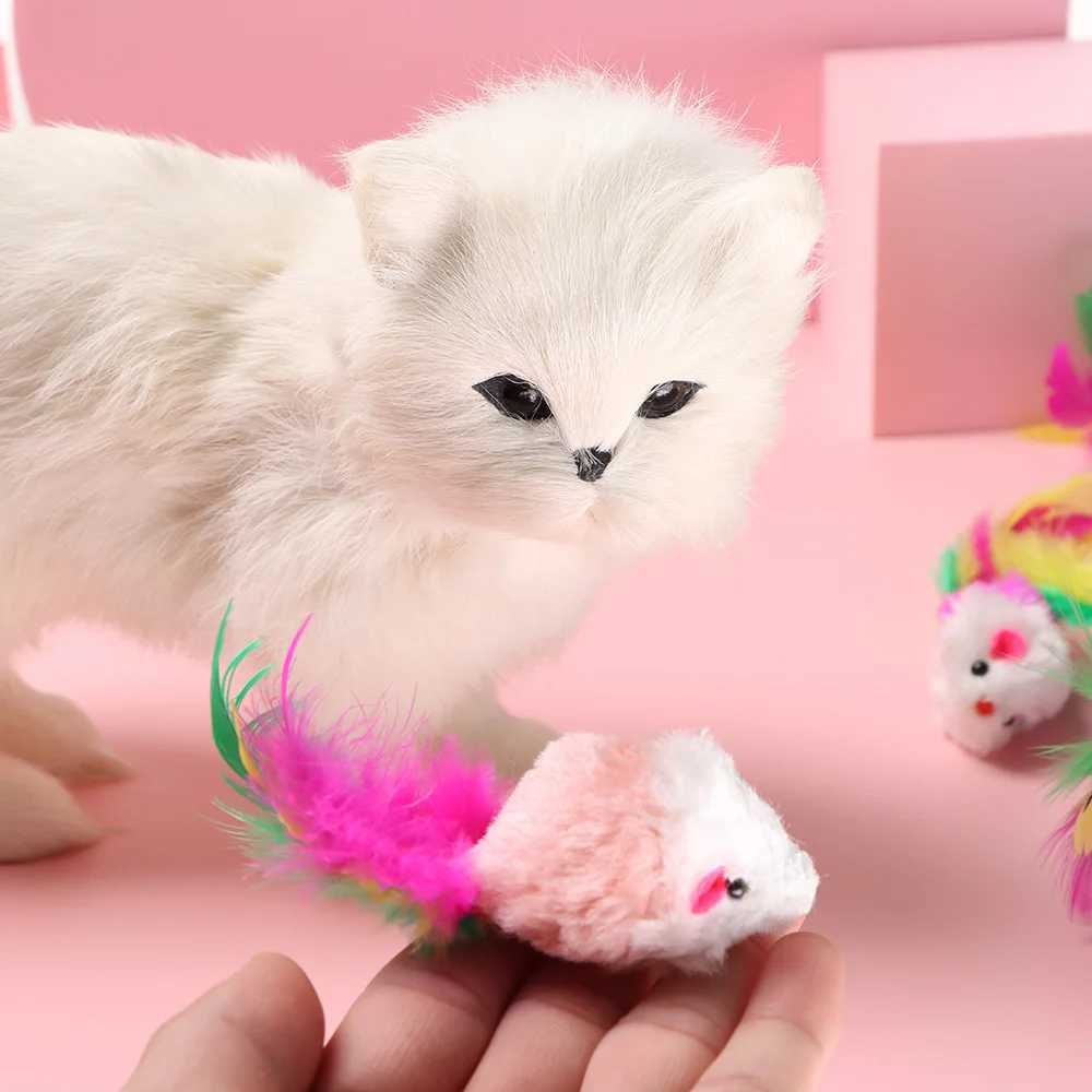 10 new plush cat and mouse toys mouse and mouse sets interactive pet toys suitable for kittens with colorful feather tail and cat paw toys Y250412