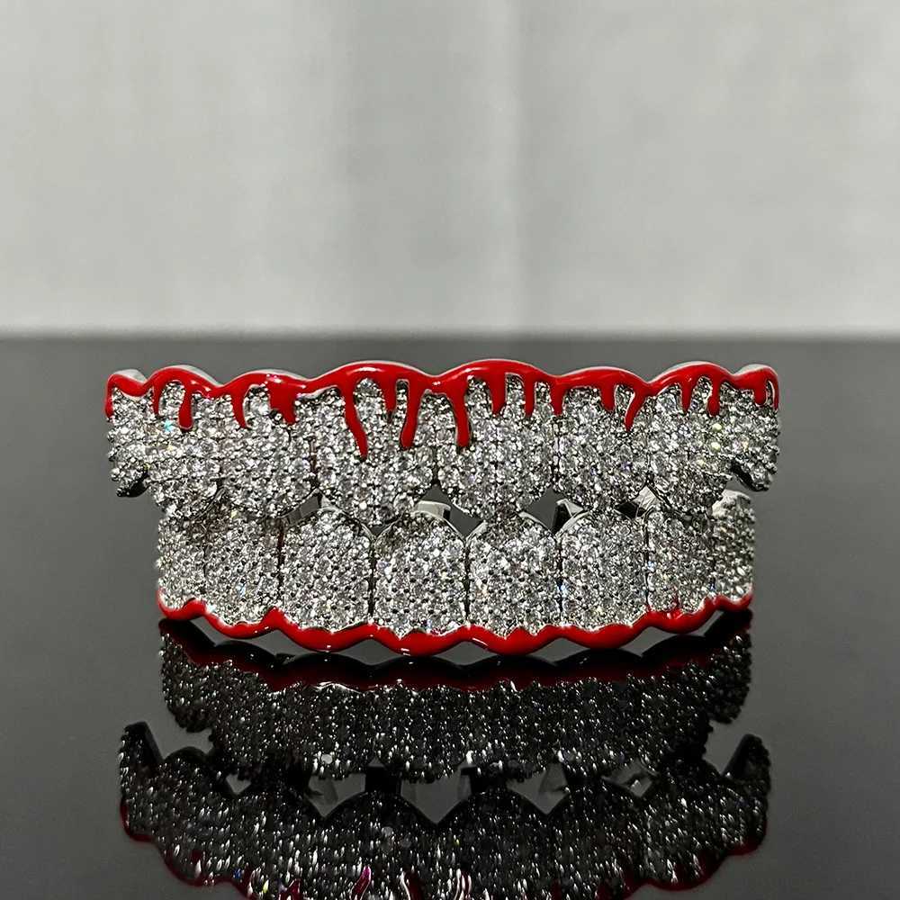 YONGX Top Bottom 8/8 Full CZ Stone Charm Teeth Grill Hip Hop Shining Zircon Teeth Hat Mens Jewelry Gift W250412